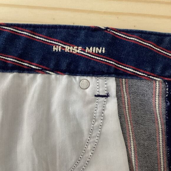 American Eagle Mini Skirt Red White Blue Denim Striped Stretch July 4th Size 16 - Picture 5 of 9